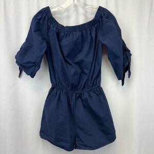 Soprano Womens Romper Playsuit Navy Ties Off Shoulder Short Sleeve Pull On XS